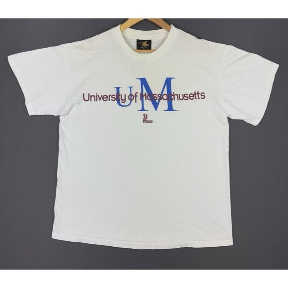 Vintage 90's University Of Massachusetts Umass White Single Stitch Shirt XL Rare - Picture 1 of 11